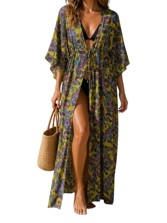 Cia.Maritima Other - CIA. Maritima Bright Yellow Paisley Maxi Swim Coverup with Tie Waist